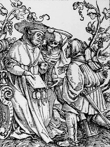 Kuolema ja kardinaali, teoksesta The Dance of Death, kaiverrus Hans Lutzelburger, n. 1538 tekijältä Hans after Holbein the Younger