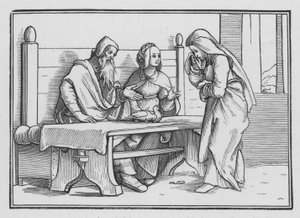 Hanna surussa rukoilee lapsen puolesta, 1 Samuel I, 10 tekijältä Hans after Holbein the Younger