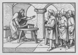 Mooses kehottaa tottelevaisuuteen jumalien menneisyydestä, 5. Moos. IV, 1 tekijältä Hans after Holbein the Younger