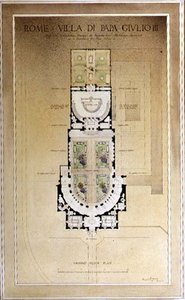 Rooman Villa di Papa Giulion pohjakerroksen pohjapiirros tekijältä Harold Chalton Bradshaw