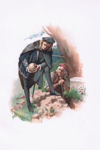 Hamlet ja haudankaivaja, kuvitus Hamletista tekijältä Harold Copping