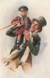 Kuvitus Charles Dickensin joululaululle (värilitho) tekijältä Harold Copping