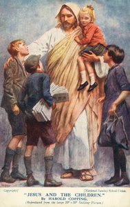 Jeesus ja lapset (värilitografia) tekijältä Harold Copping