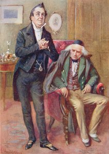Herra Pecksniff ja vanha Martin Chuzzlewit, kuvitus B.W. Matzin kokoamaan teokseen "Character Sketches from Dickens". tekijältä Harold Copping