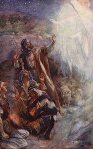 Uusi testamentti: Betlehemin paimenet (värilitografia): Betlehemin paimenet (värilitografia) tekijältä Harold Copping