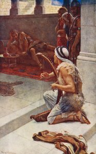 Vanha testamentti: David the Musician (värilitografia). tekijältä Harold Copping