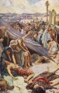 Vanha testamentti: Brazen Serpent (värilitografia). tekijältä Harold Copping