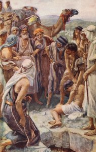 Vanha testamentti: Joosefin myyminen (värilitografia). tekijältä Harold Copping