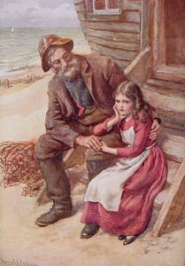 Peggotty ja Little Emily, kuvitus Dickensin hahmoluonnoksista, jonka on koonnut B.W. Matz tekijältä Harold Copping