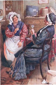 Sarah Gamp ja Betsey Prig, piirrokset Dickensin hahmoluonnoksista, B.W. Matz, 1924 tekijältä Harold Copping