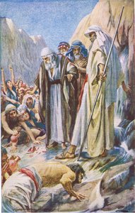 Kiven lyöminen, kuvitus Kuvia, jotka opettavat kruunusarjasta, 1920 tekijältä Harold Copping