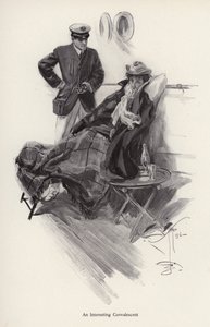 Kapteeni laivalla puhumassa toipilaan naiselle (litho) tekijältä Harrison Fisher