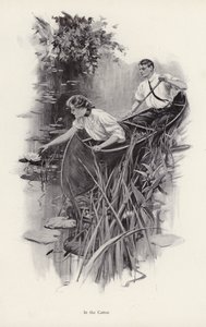 Mies ja nainen kanootissa (litho) tekijältä Harrison Fisher