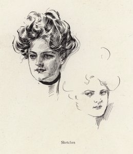 Kynäluonnoksia nuoresta naisesta (litho) tekijältä Harrison Fisher