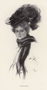 Naisen muotokuva suuressa hatussa (litho) tekijältä Harrison Fisher