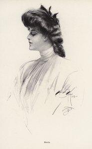 Naisen muotokuva nimeltä Marcia (litho) tekijältä Harrison Fisher
