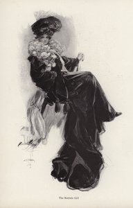 Nuoren naisen muotokuva pitkässä takissa ja mekossa (litho) tekijältä Harrison Fisher