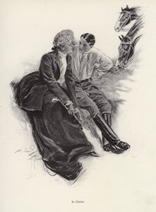 Romanttinen pariskunta tauolla ratsastuksen aikana (litho) tekijältä Harrison Fisher