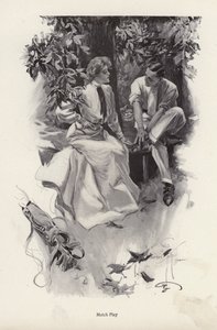 Romanttinen pariskunta pitää taukoa golfista (litografia) tekijältä Harrison Fisher