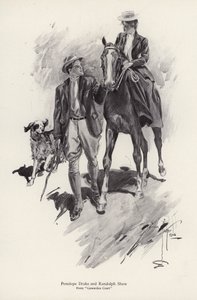 Kaksi hahmoa, Penelope Drake ja Randolph Shaw romaanista Cowardice Court, kirjoittanut George Barr McCutcheon (litho) tekijältä Harrison Fisher