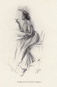 Nainen juoman kanssa (litho) tekijältä Harrison Fisher
