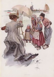 Batang Amerikanong babae na nagpinta ng Dutch scene (color litho)finn tekijältä Harrison Fisher