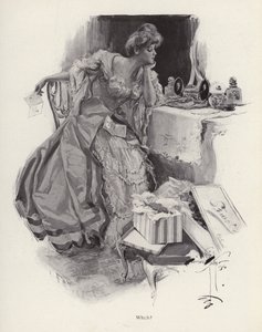 Nuori nainen päättää kahden kosijan välillä (litho) tekijältä Harrison Fisher