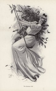 Nuori nainen keinussa (litho) tekijältä Harrison Fisher