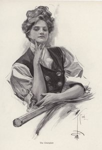 Nuori nainen, tennismestari (litho)