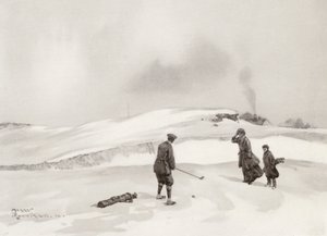 Golfkentät: Skegness, toinen lyönti yhdeksännellä reiällä (litografia).