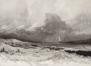 Golfkentät: Harlech, neljännen reiän poikki (litografia).