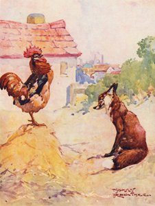 Kettu ja kukko (väri litho)