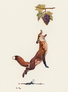 Kettu ja viinirypäleet (väri litho)