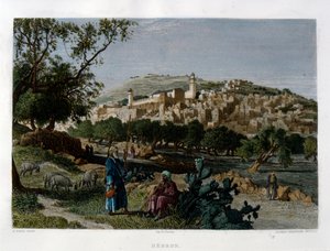 Hebron, kaiverrettu Alfred Krausse Harry Fennin kuvan jälkeen, julkaistu Kuvankaunis Palestiina, noin 1875 tekijältä Harry ) Fenn