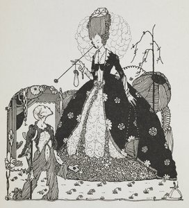 Nainen katselee talonpoikaa, kerjäämässä rahaa. tekijältä Harry Clarke