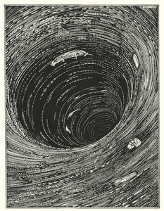 Edgar Allan Poe: Laskeutuminen Maelstromiin (litografia) tekijältä Harry Clarke
