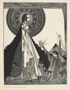 "Haluaisin ääneen hänen nimeään." Kuvitus Ligeiasta, novelli. "Ligeia" on Edgar Allan Poen novelli. Tarina seuraa nimeämätöntä kertojaa ja hänen vaimoaan Ligeiaa, kaunista ja älykästä korppitukkaista naista. Hän sairastuu, säveltää "Th tekijältä Harry Clarke