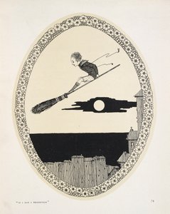"Jos minulla olisi luudanvarsi". Kuvitus Patrick R. Chalmersin runolle. Poika luudanvarrella tekijältä Harry Clarke