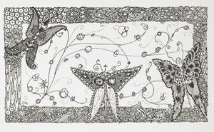 Kuvitus tarinalle "Mestarikissa tai saappaissa oleva pussi". Perhosmalli. tekijältä Harry Clarke