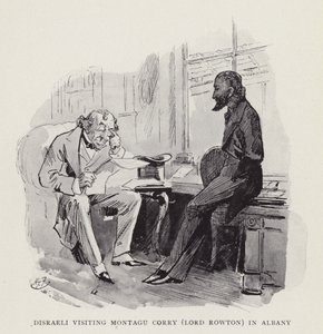 Disraeli vierailee Montagu Corryssa (Lord Rowton) Albanyssa tekijältä Harry Furniss