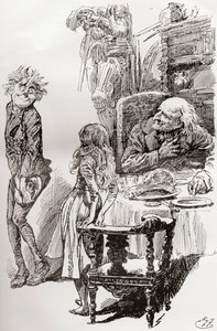 Kuvitus Charles Dickensin The Old Curiosity Shopista tekijältä Harry Furniss