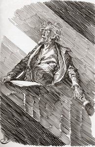 Magwitch sob sentença de morte. "Um amplo feixe de luz entrou pelas grandes janelas do pátio. Erguendo-se por um momento, uma mancha distinta de rosto neste raio de luz, o prisioneiro disse: "Meu Senhor, recebi minha sentença de morte do Todo-Poderoso finl tekijältä Harry Furniss