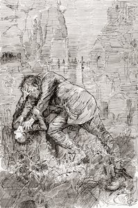 Pipin kamppailu paenneen vangin kanssa. " tekijältä Harry Furniss