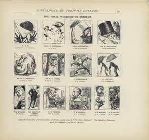 Royal Westminster Academy - kuvitella kuinka poliitikot voisivat maalata toisiaan (litho) tekijältä Harry Furniss