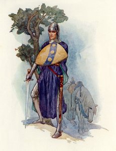 Ritarin esteenä (värilitografia) tekijältä Harry George Theaker