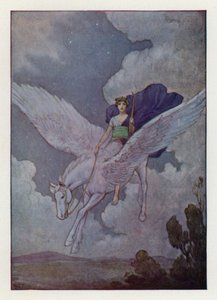 Bellerophon ja hänen hopeasiipinen hevosensa (värilitografia) tekijältä Harry George Theaker