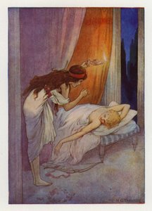 Cupido, leepinä (värilitografia) tekijältä Harry George Theaker