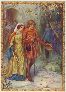 "Hän meni naimisiin ylhäissyntyisen naisen kanssa", The Story of Gamelyn (värilitografia). tekijältä Harry George Theaker