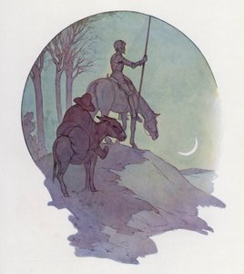 Don Quijoten kuvitus (värilitro) tekijältä Harry George Theaker
