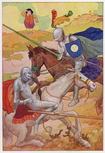 Don Quijoten kuvitus (värilitografia) tekijältä Harry George Theaker